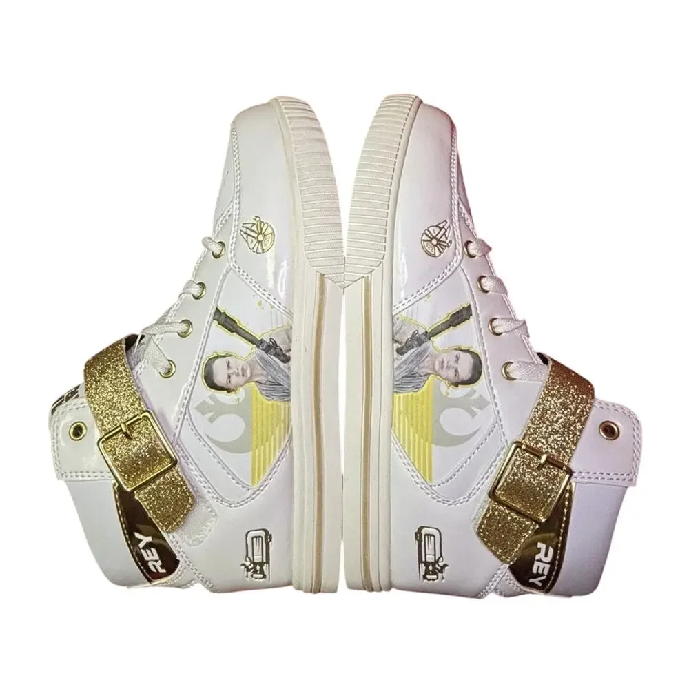 NWT Star Wars REY White Gold Hi Top Skechers Sneakers Athletic Shoes Size 6M 8W